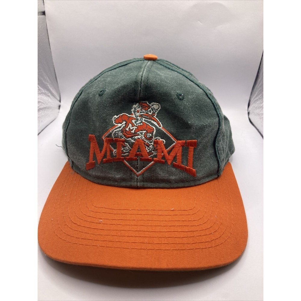VINTAGE Miami Hurricanes Hat Cap Snap Back Green Blockhead Football Mens 90s